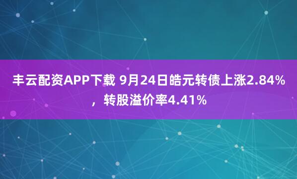 丰云配资APP下载 9月24日皓元转债上涨2.84%，转股溢价率4.41%
