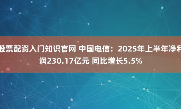 股票配资入门知识官网 中国电信：2025年上半年净利润230.17亿元 同比增长5.5%